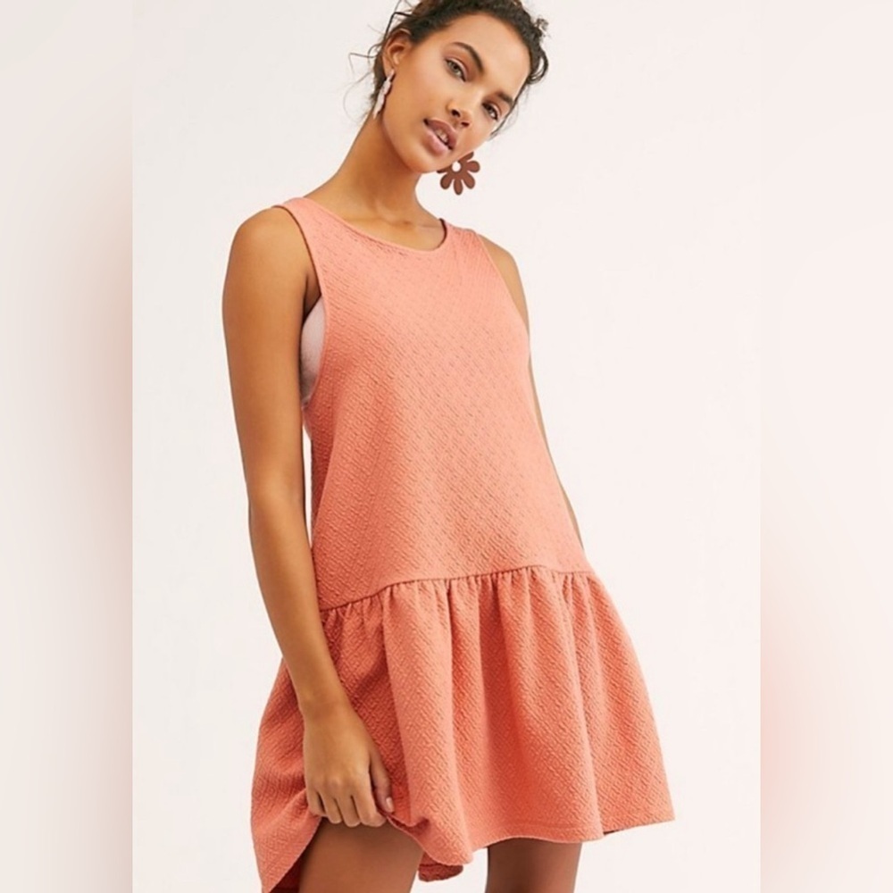 Free People Easy Street Cotton Blend Tunic Mini Dress in Coral size Medium